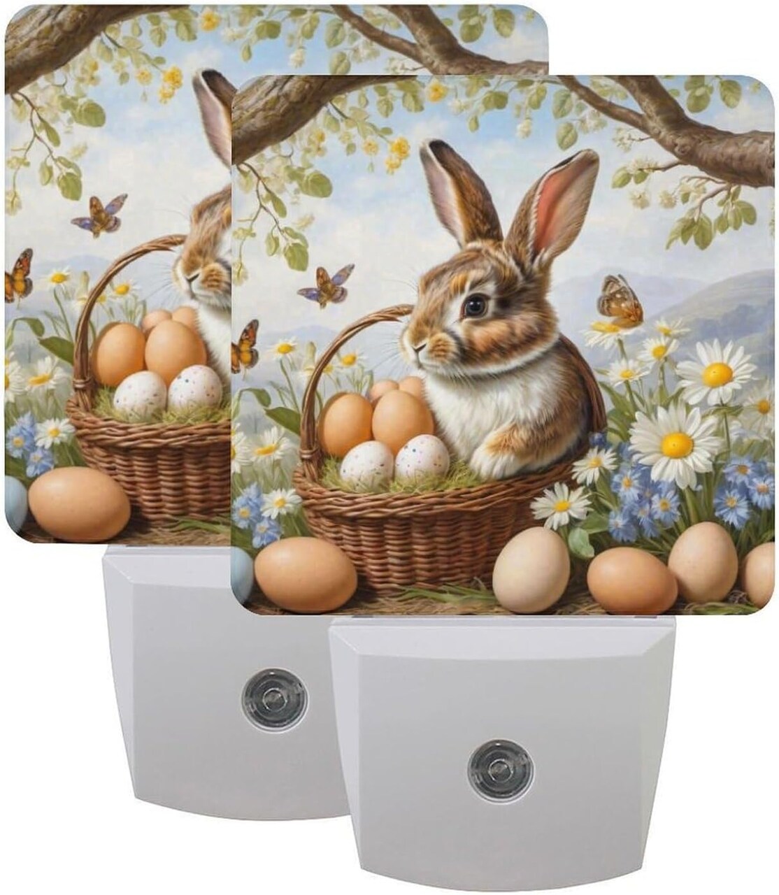 Easter Night Light Plug-in,Rabbit and Eggs Dusk to Dawn Smart Sensor Led Nightlight for Bedroom Bathroom Kitchen Hallway Stairs Energy Efficient Decor Desk Lamp